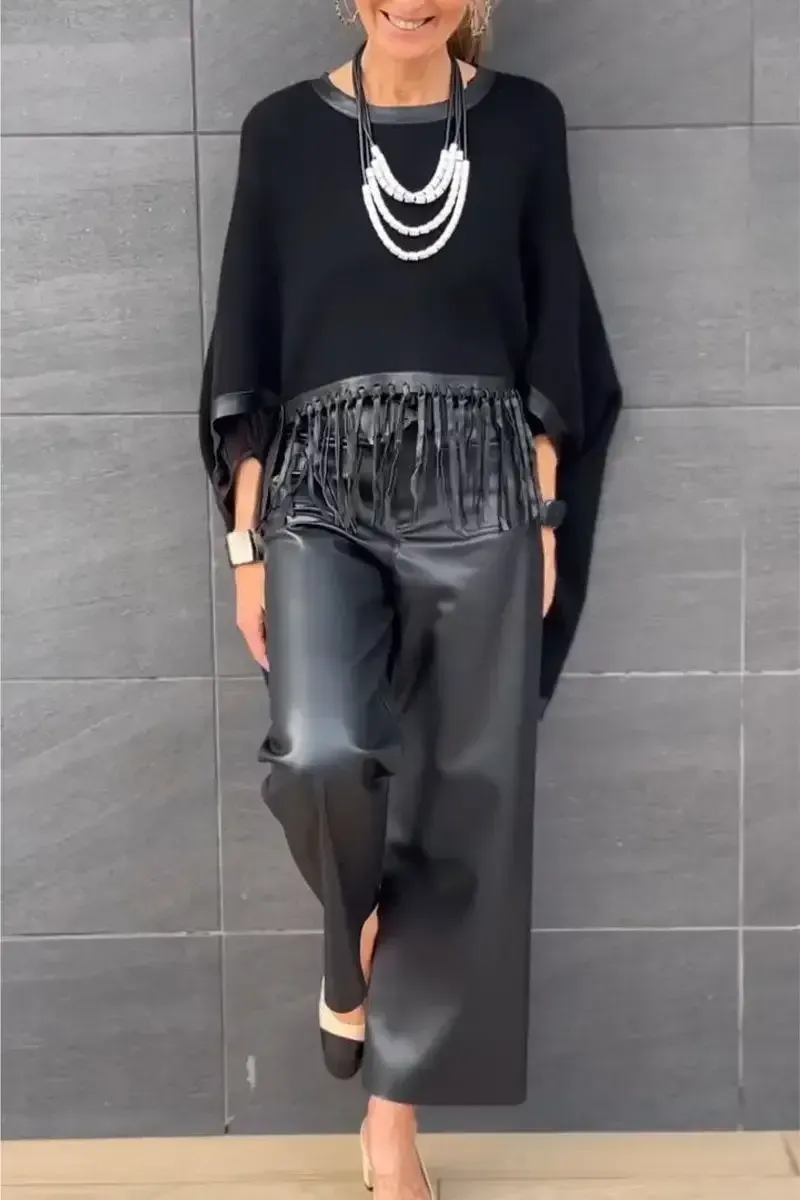 Women's Round Neck Fringe Top and Trousers Set