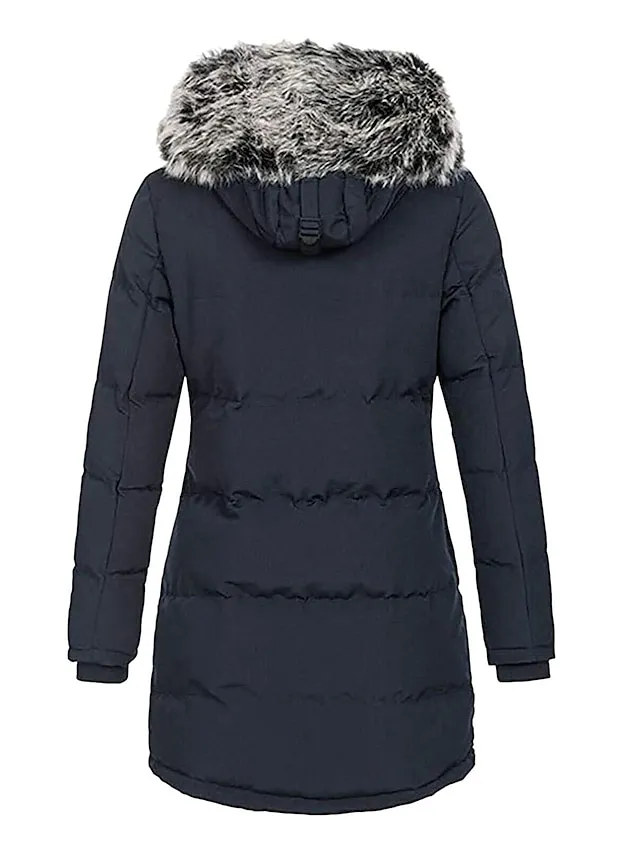 Women's Parka Puffer Jacket Winter Coat Zip up Hooded Coat with Fur Collar Thermal Warm Heated Coat Fall Outerwear with Pockets Classic Long Sleeve Black White