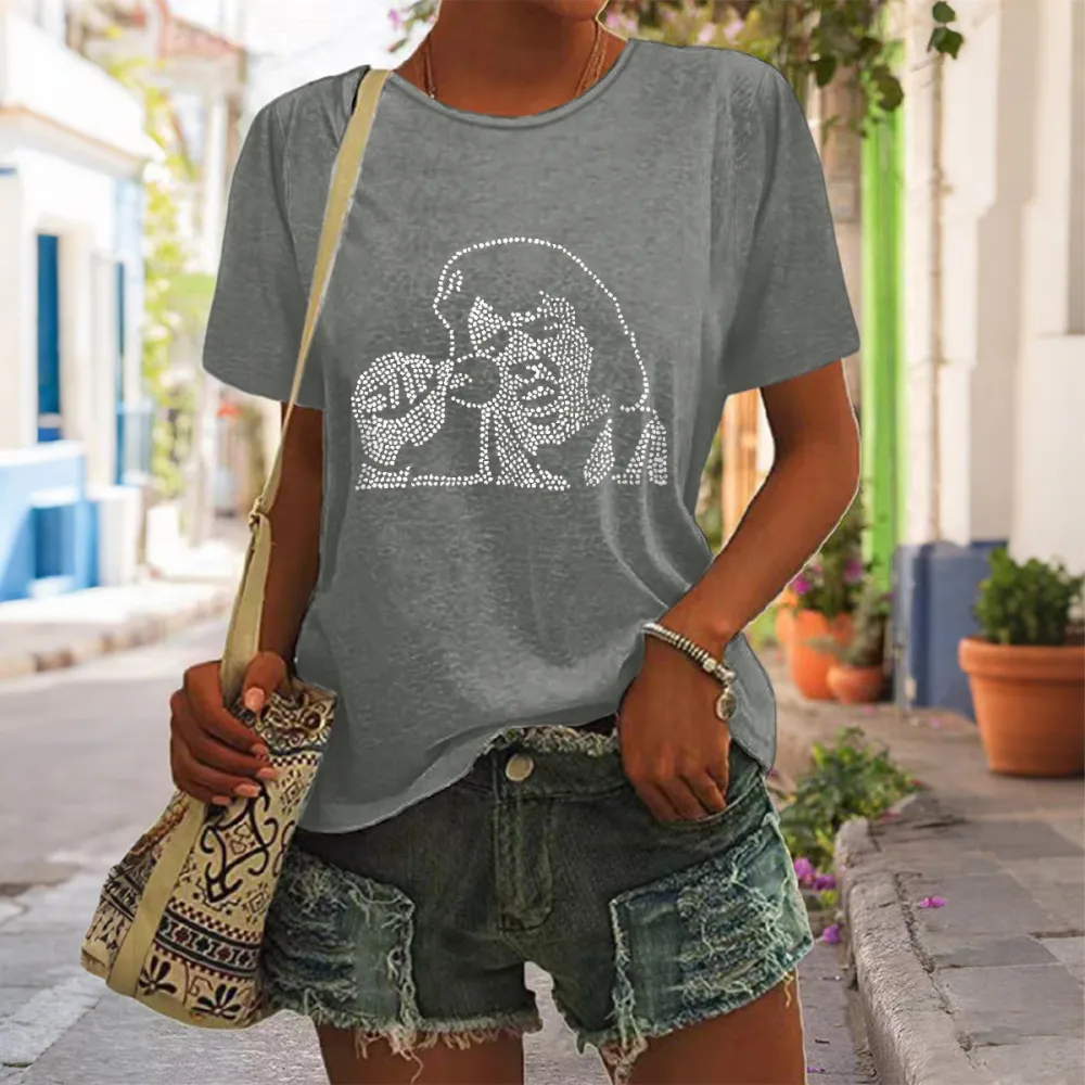 Women's The King Print Short Sleeve Round Neck Cotton T-Shirt