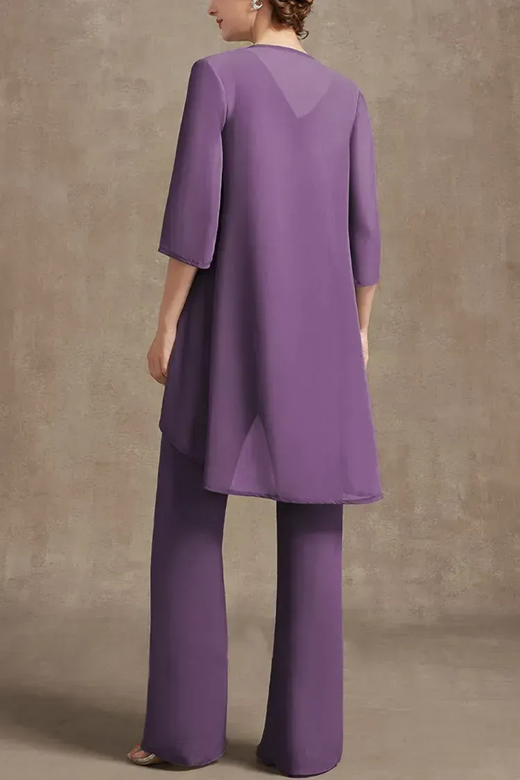 Plus Size Embroidery Chiffon Three Pieces Set Pant Suits