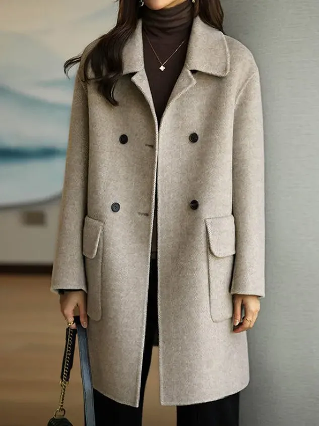 Shawl Collar Long Sleeve Plain Buckle Heavyweight Loose Coat For Women