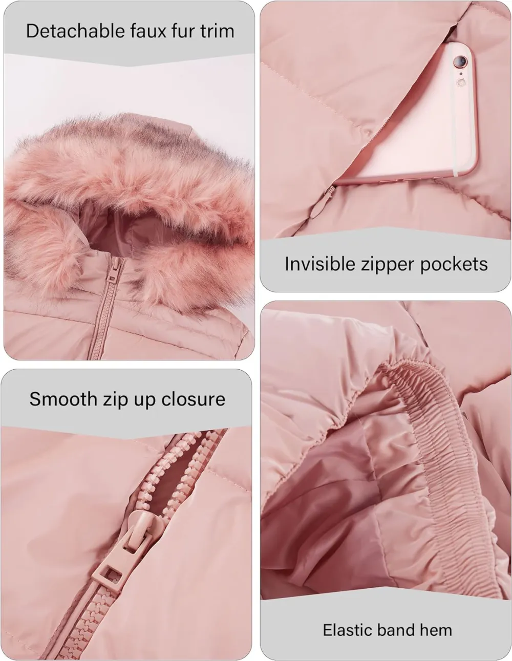 Womens Lightweight Puffer Jacket, Winter Coats for Women Warm Quilted Bubble Padded Hood Coat with Faux Fur Collar