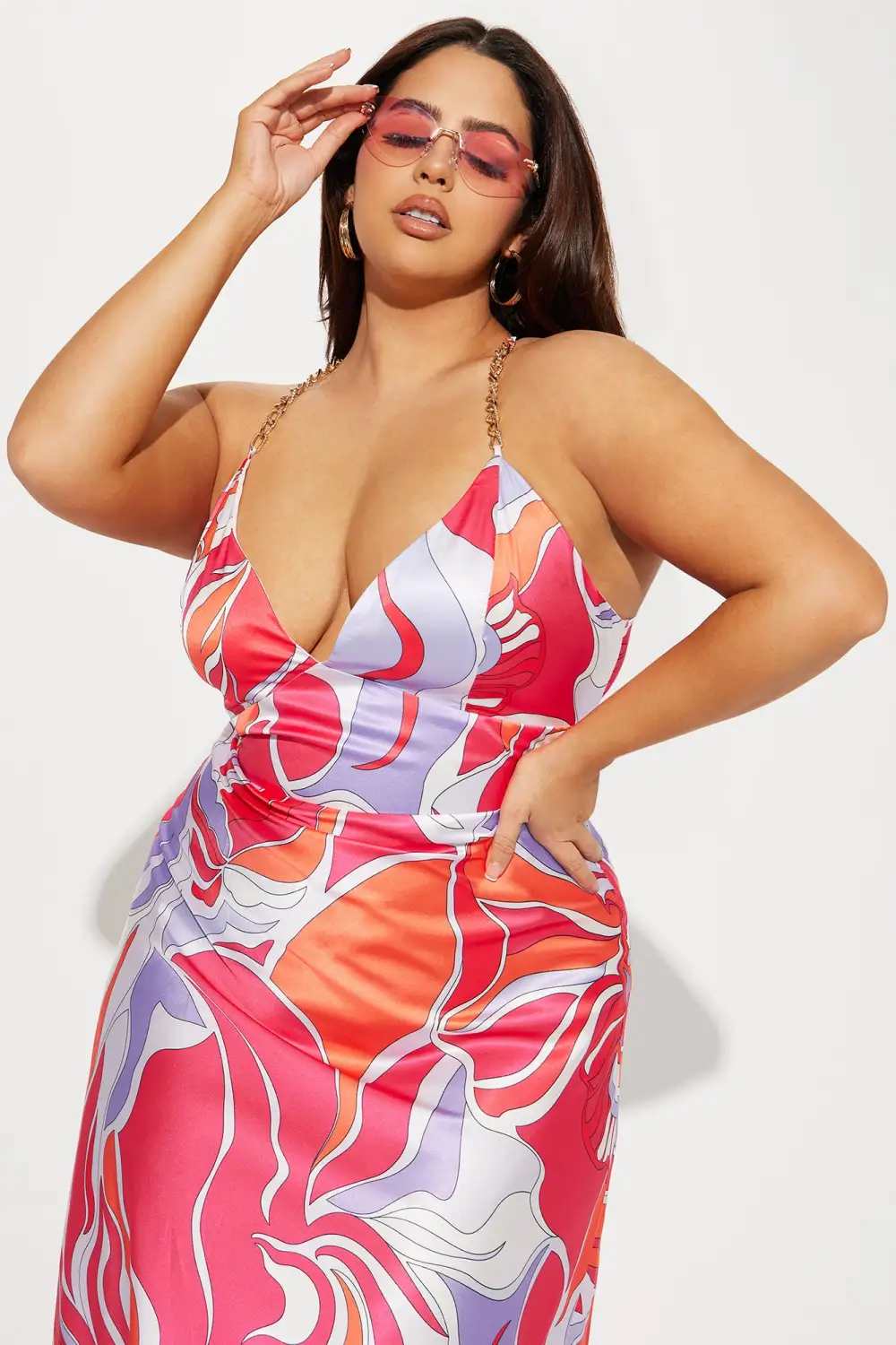 Danielle Satin Maxi Dress - Fuchsia/combo