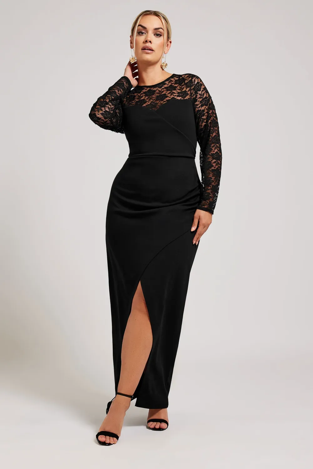 YOURS LONDON Curve Black Lace Detail Maxi Dress