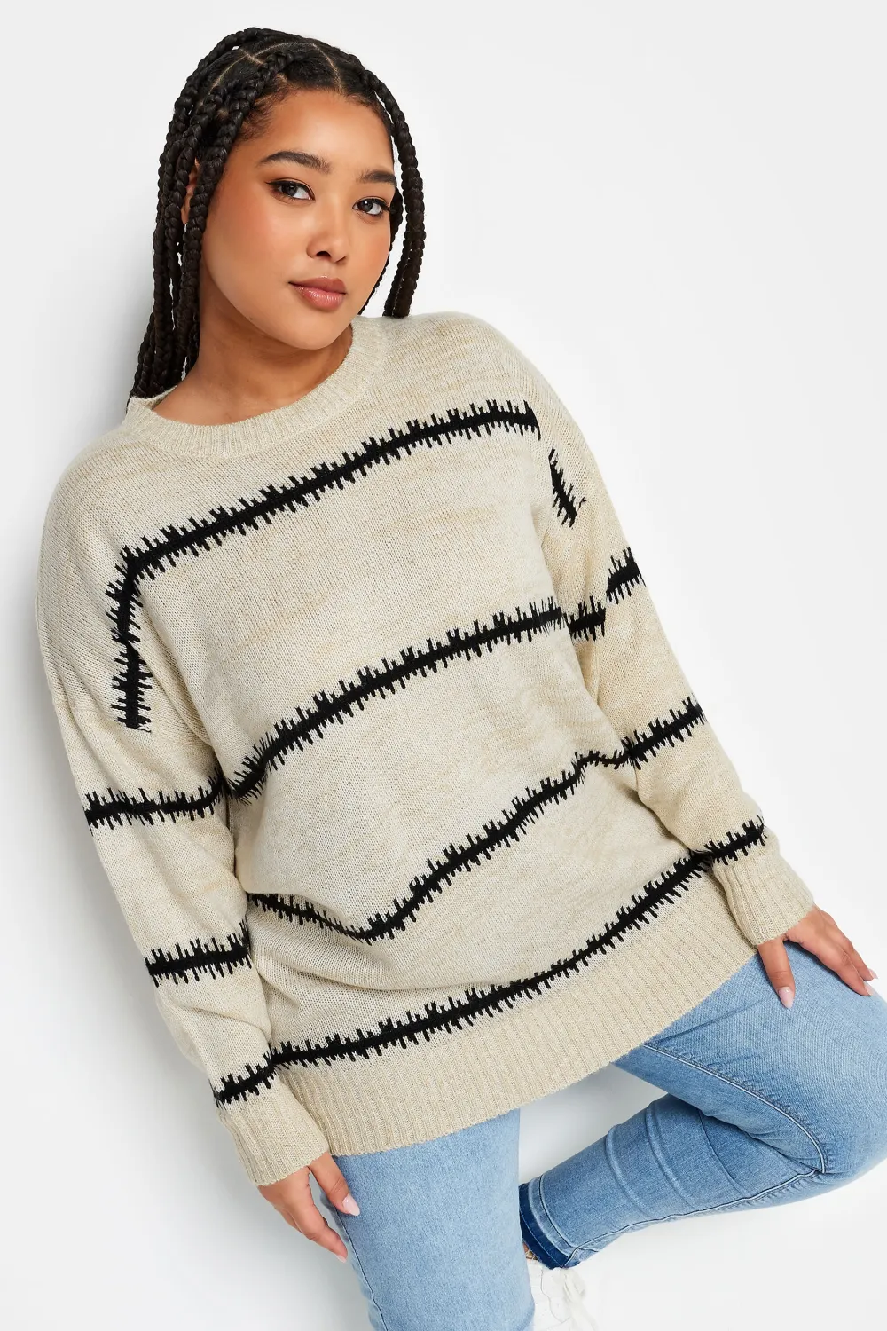 YOURS Curve Ivory White Feathered Design Jumper