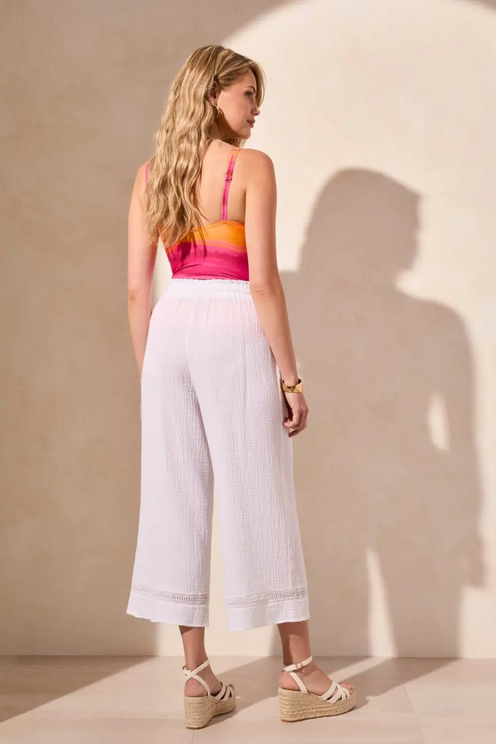 Wide Leg Cover-Up Capri Pants-White