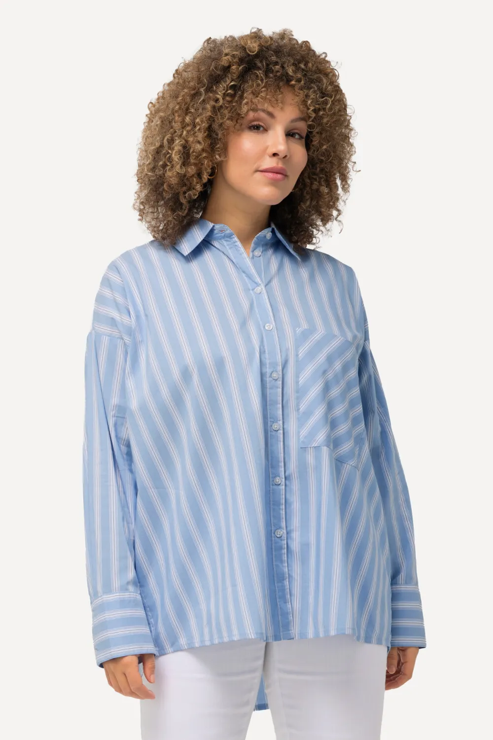 Bluse, Streifen, Brusttasche, Hemdkragen, Langarm