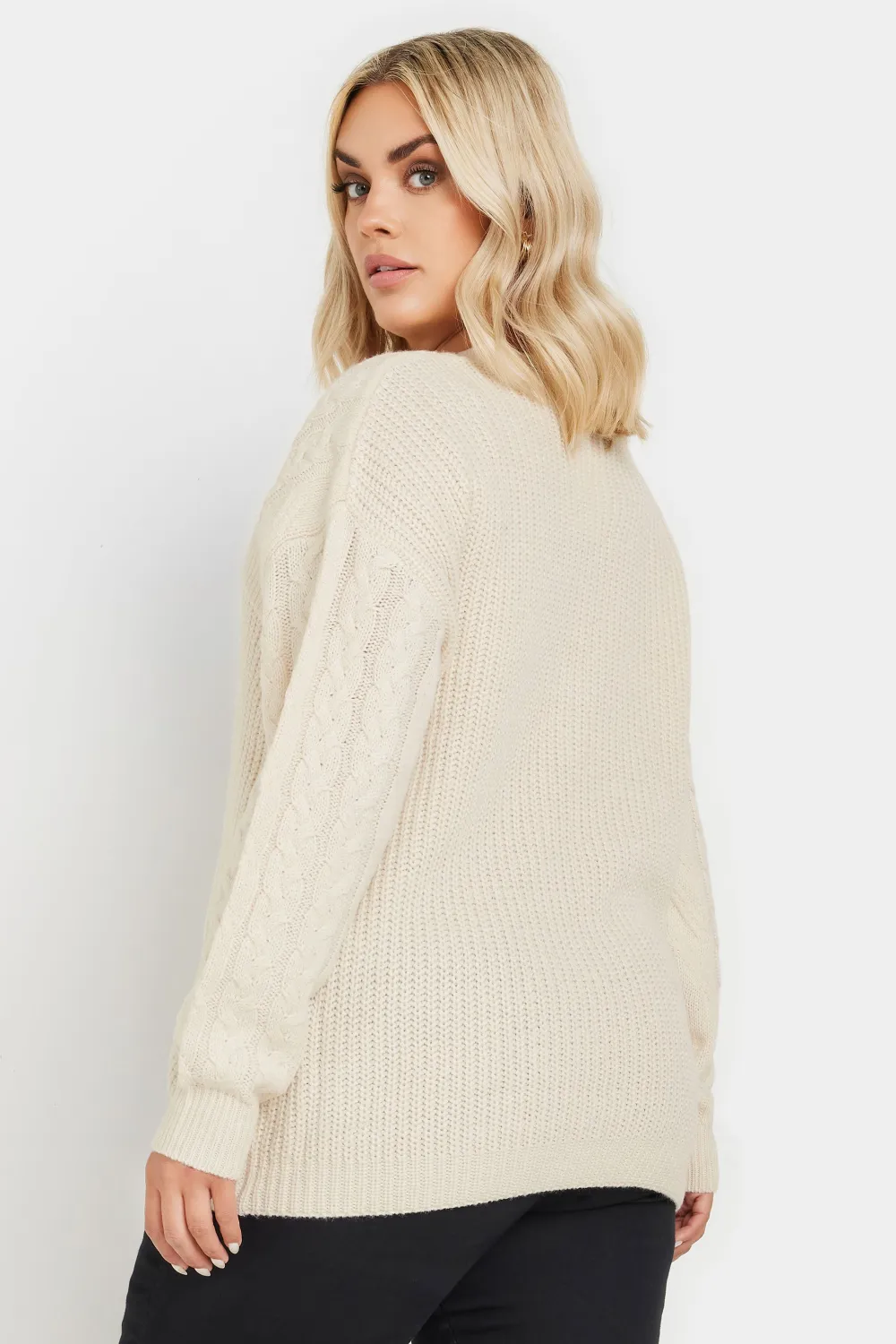 YOURS Curve Cream Cable Knit Cut Out Jumper