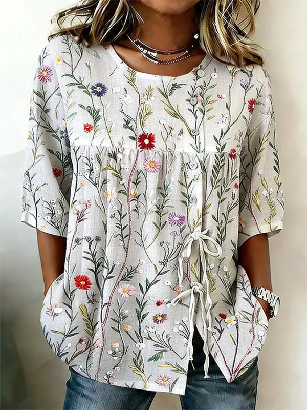 Women'S Floral Art Printed Casual Shirt