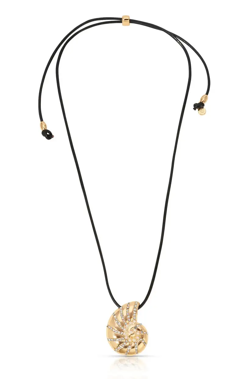 Ettika Nautilus Shell Pendant Black Cord Necklace