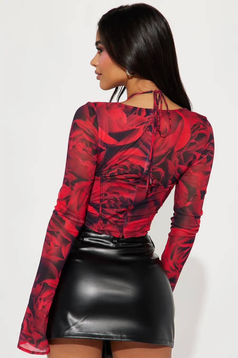 Miranda Mesh Floral Corset Top - Red/combo
