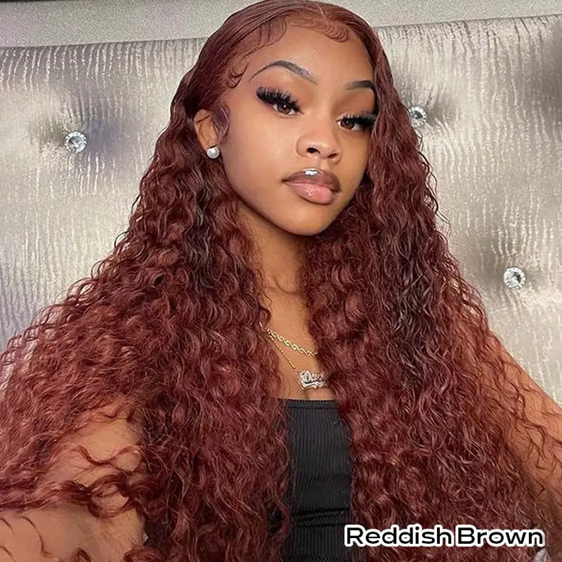 Affordable Reddish Brown /#99J Burgundy Deep Wave Wig Sterly 13×6 Full Lace Frontal Human Hair Wigs
