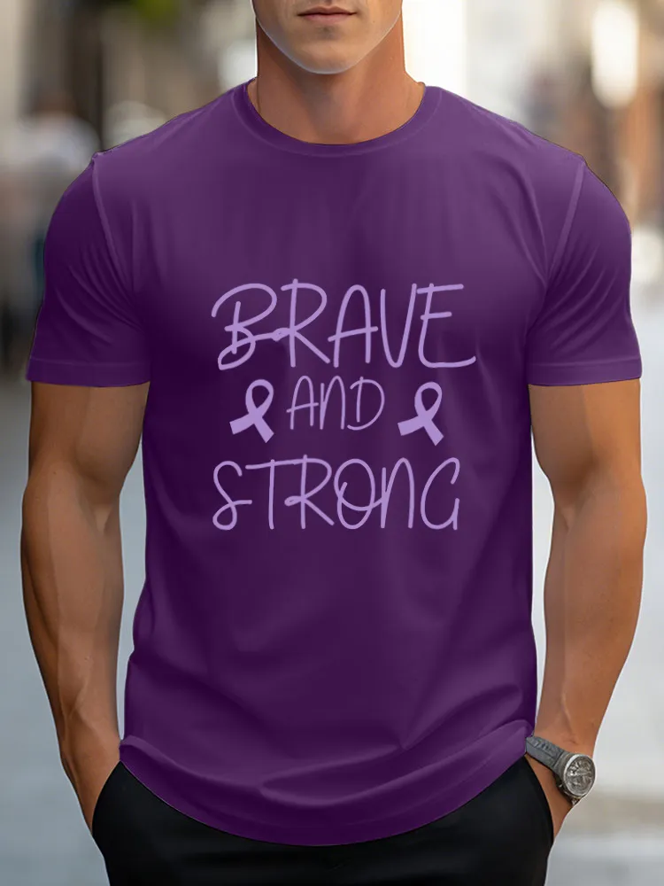 Men'S Round-Neck Short-Sleeved T-Shirt Brave And Strong Prints