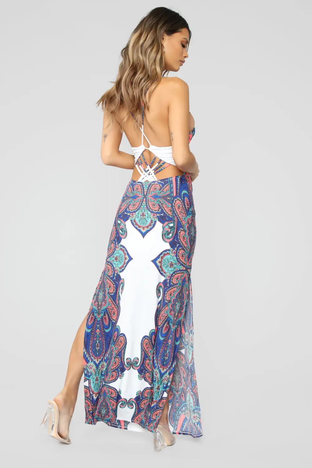 Wine Glass Bay Maxi Dress - White/Multi