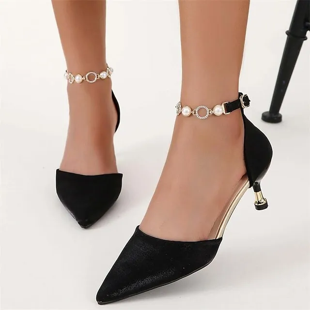 Women's Heels Sandals Heel Sandals Plus Size Ankle Strap Sandals Daily Club Summer Rhinestone Imitation Pearl Stiletto Heel Pointed Toe Elegant Sexy Satin Ankle Strap Solid Color Matte Black Black Red