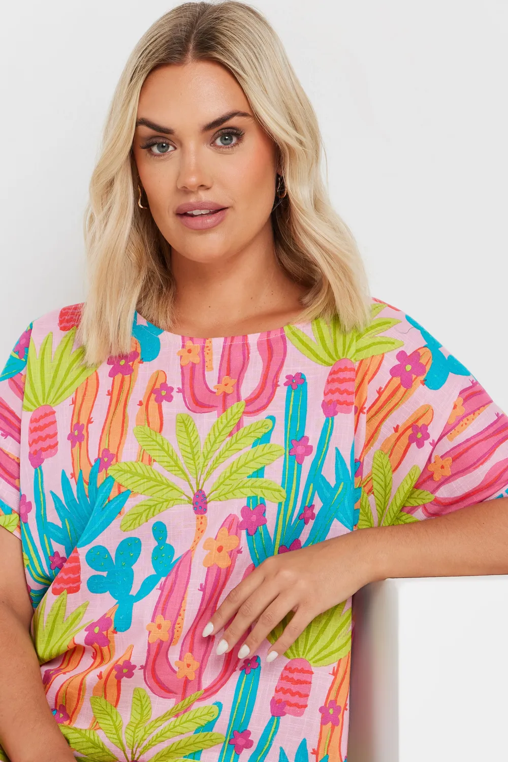 YOURS Curve Pink Cactus Print Tunic Dress