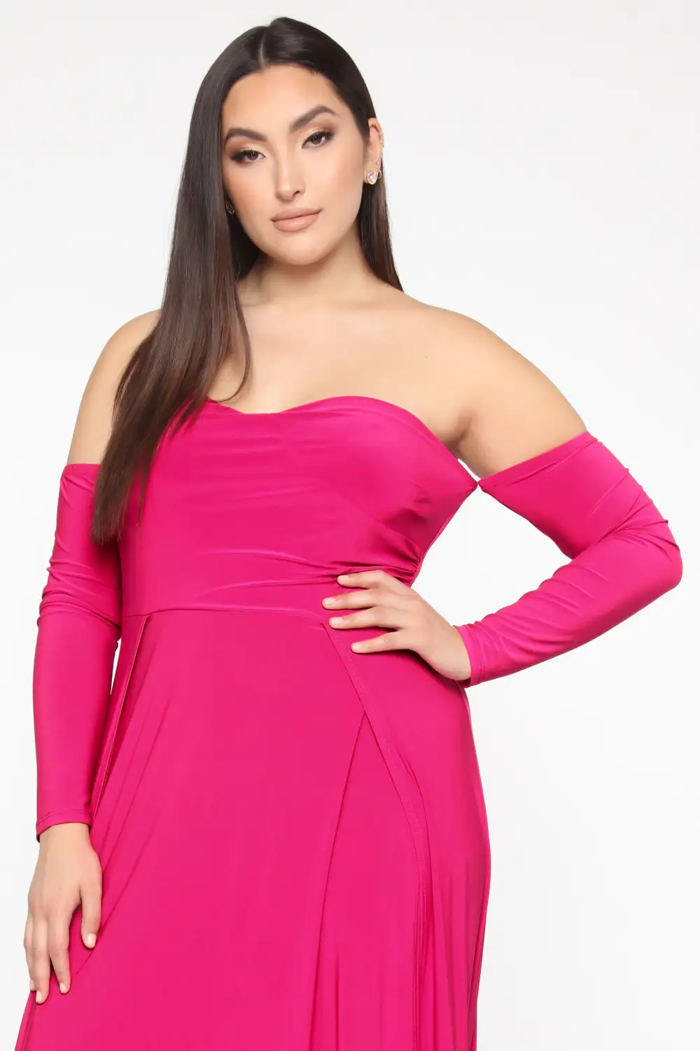 Elegantly Fab Off Shoulder Maxi Dress - Magenta