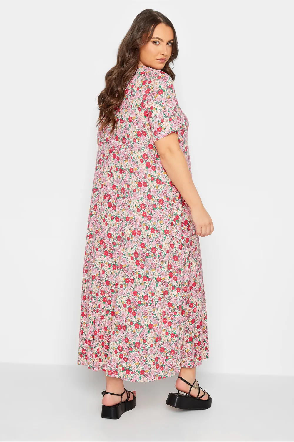 YOURS Curve Pink Floral Pleat Front Maxi Dress