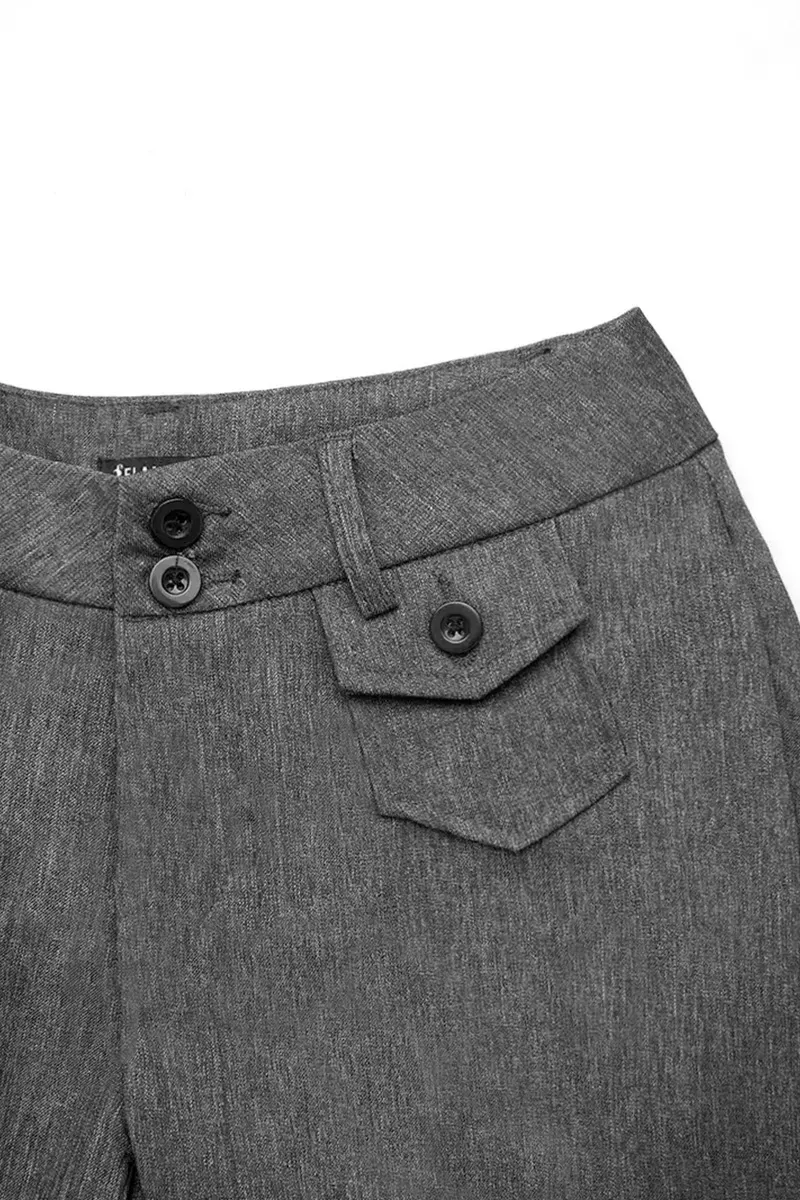 Solid Flap Pocket Button Up Mid Rise Straight Leg Pants