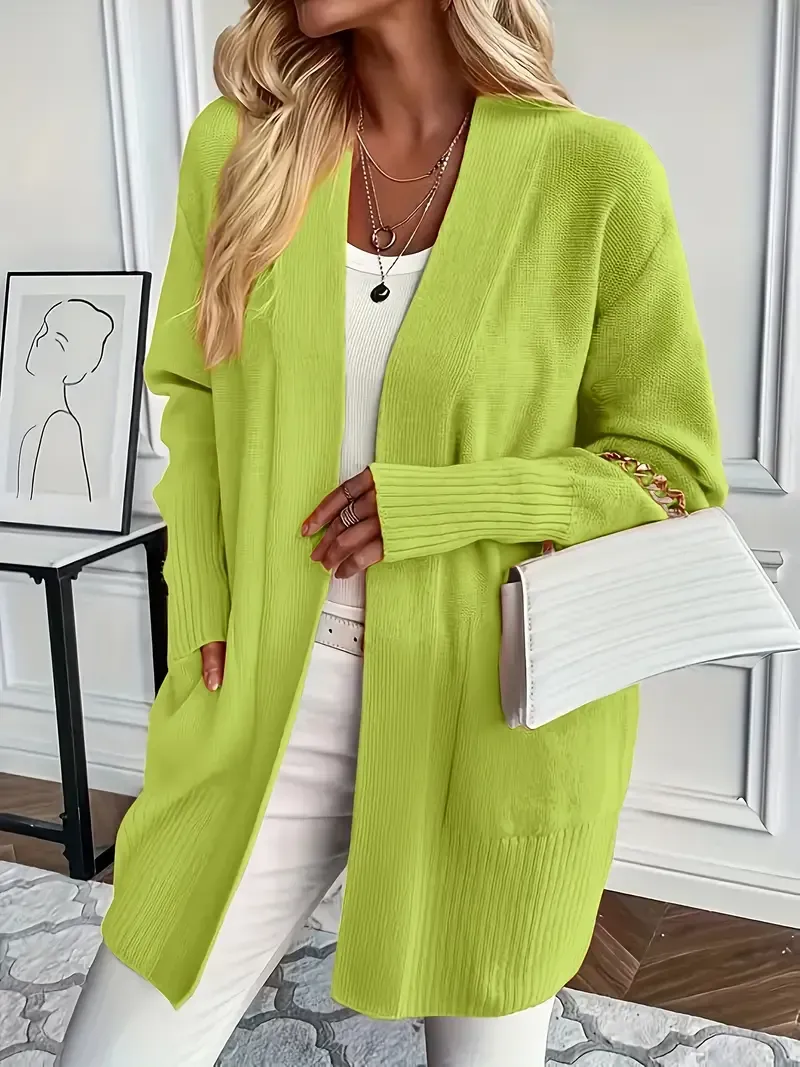 (Clearance Sale🔥)Casual Solid Open Front Loose Knit Cardigan With Pocket