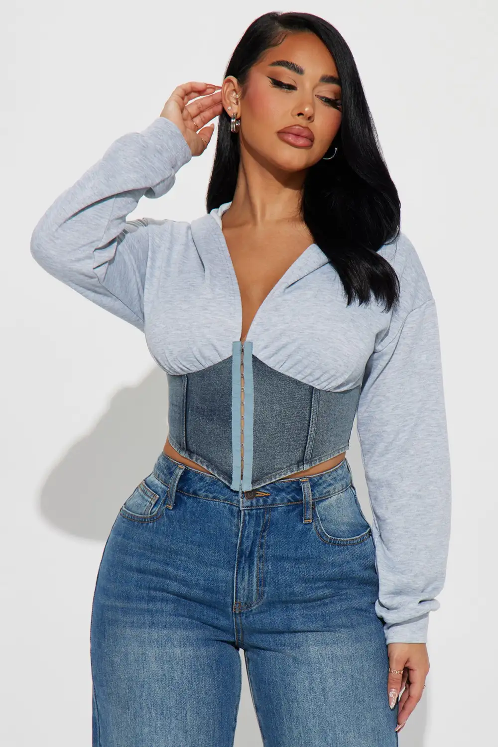 Autumn Favorite Corset Hoodie - Heather Grey