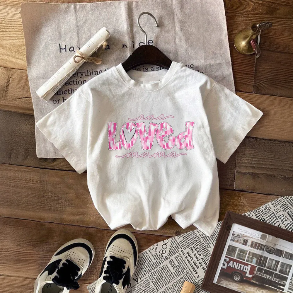 One Loved Mama Print Round Neck Short Sleeve T-Shirt