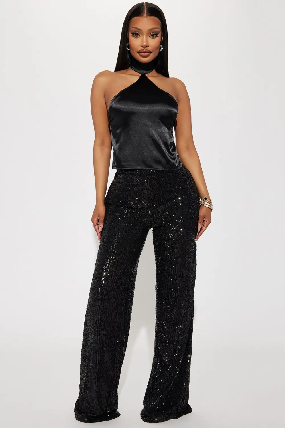 Sharon Satin  Top - Black