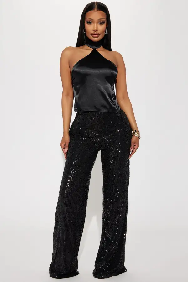 Sharon Satin  Top - Black