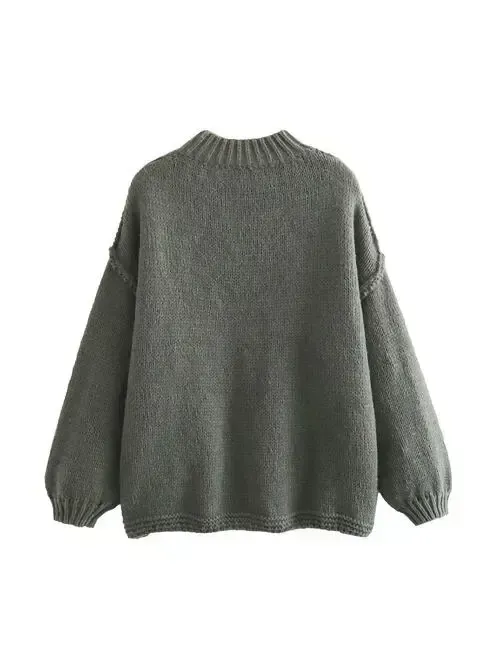 Exposed Seam Round Neck Long Sleeve Sweater AC