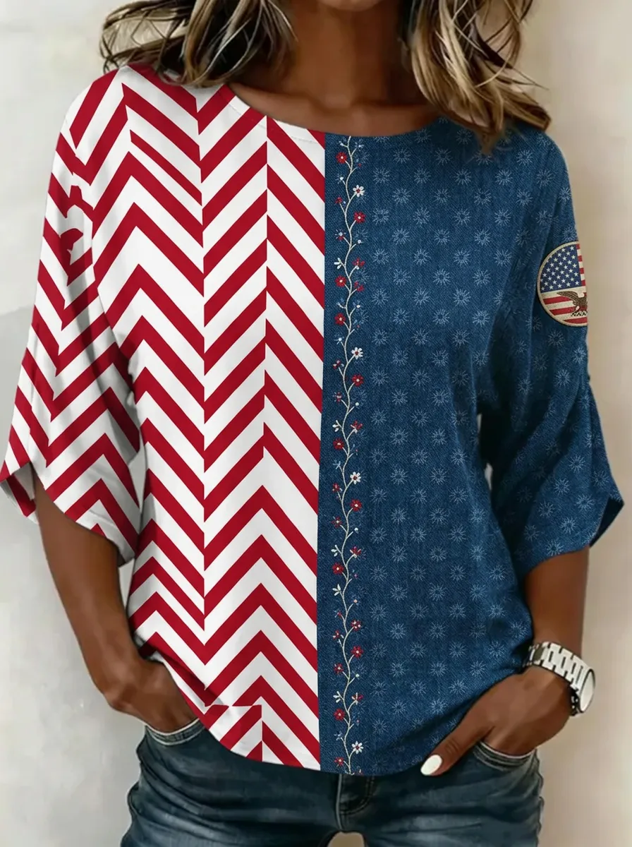 Women's Nashville USA Flag Chevron Floral Printed Top