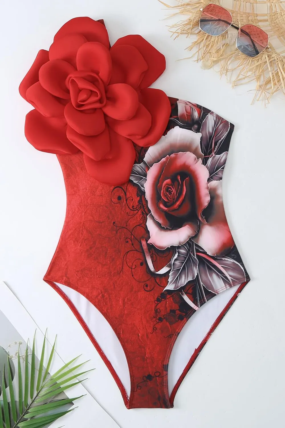 Floral Print Strapless Flower Two Piece Bathing Suit