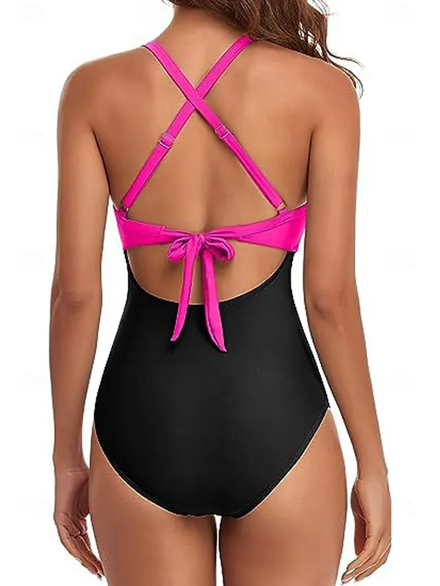Women's Swimwear One Piece Normal Swimsuit Cut Out Color Block Beach Wear Holiday Bathing Suits