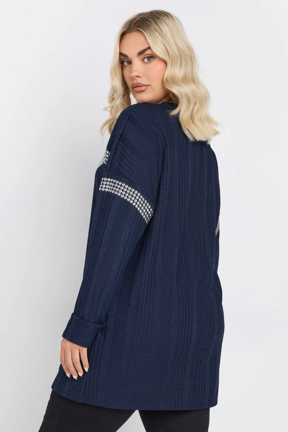 YOURS Curve Grey Ribbed Chevron Stud Jumper