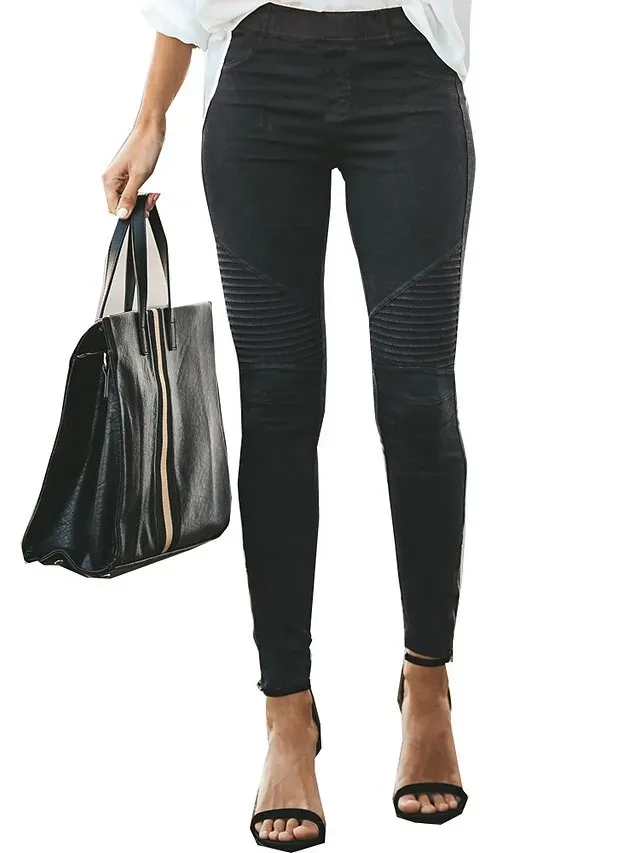 Women's Normal Skinny Slacks Simple Classic Style Basic Full Length High Waist Simple Classic Comfort Casual Daily Light Yellow Wine ArmyGreen Black Regular Fit