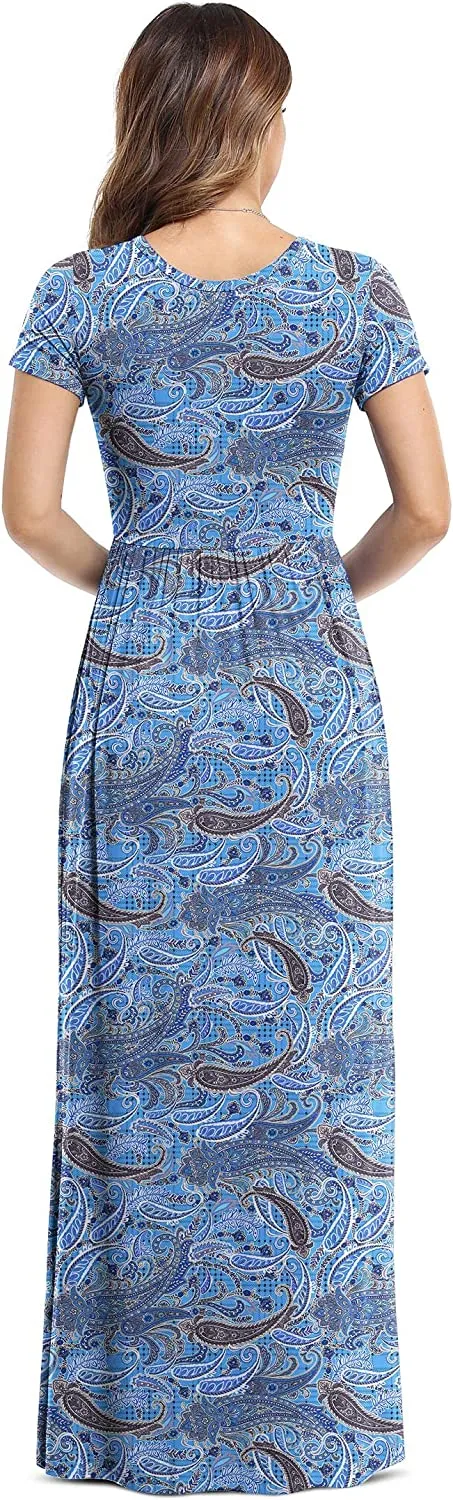 Women's Short Sleeve Loose Plain Maxi Dresses Casual Long Dresses with Pockets