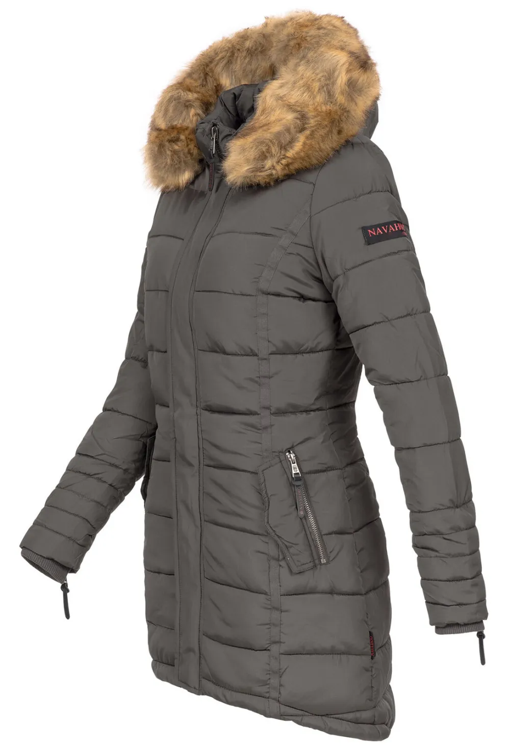 Fashion ladies parka coat with fur collar L