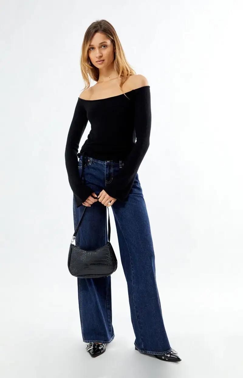 LA Hearts Carrie Cinched Off-The-Shoulder Sweater
