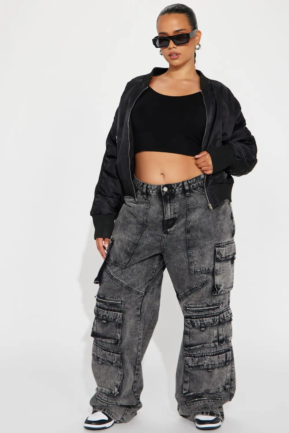 Isabella Ruched Bomber Jacket - Black