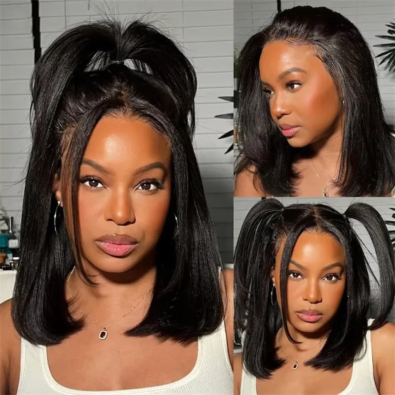 Sterly Yaki Straight Bob Human Hair Wig 7×6/13×6 HD Lace Glueless Short Wig