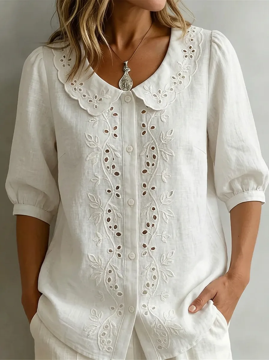 Women's Nashville Floral Eyelet Embroidered Button-Down Shirt