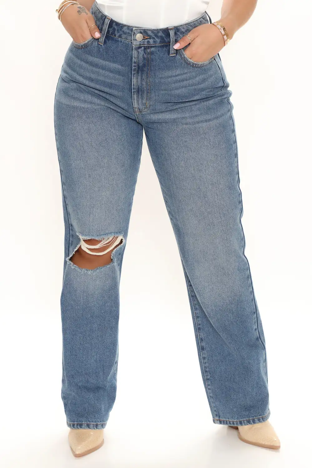 Keep It On The Low Straight Leg Jeans - Medium Blue Wash