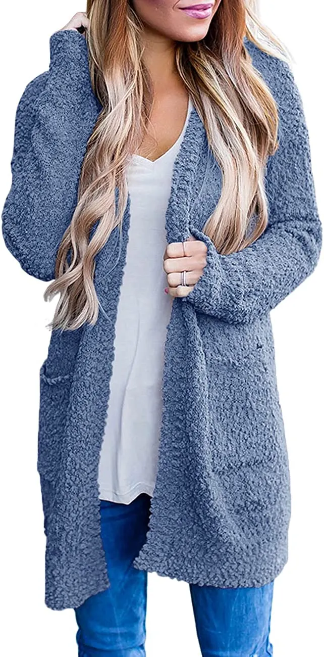 Women's Long Sleeve Soft Chunky Knit Sweater Open Front Cardigans Outwear Coat