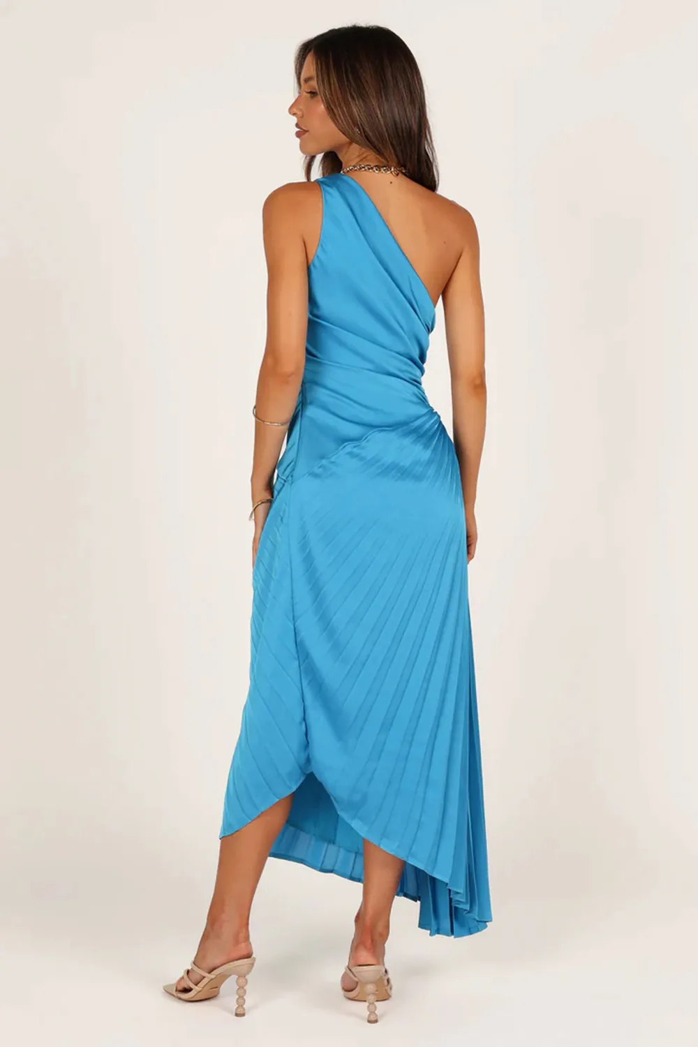 FLIN PLEATED ONE SHOULDER MIDI DRESS - BLUE