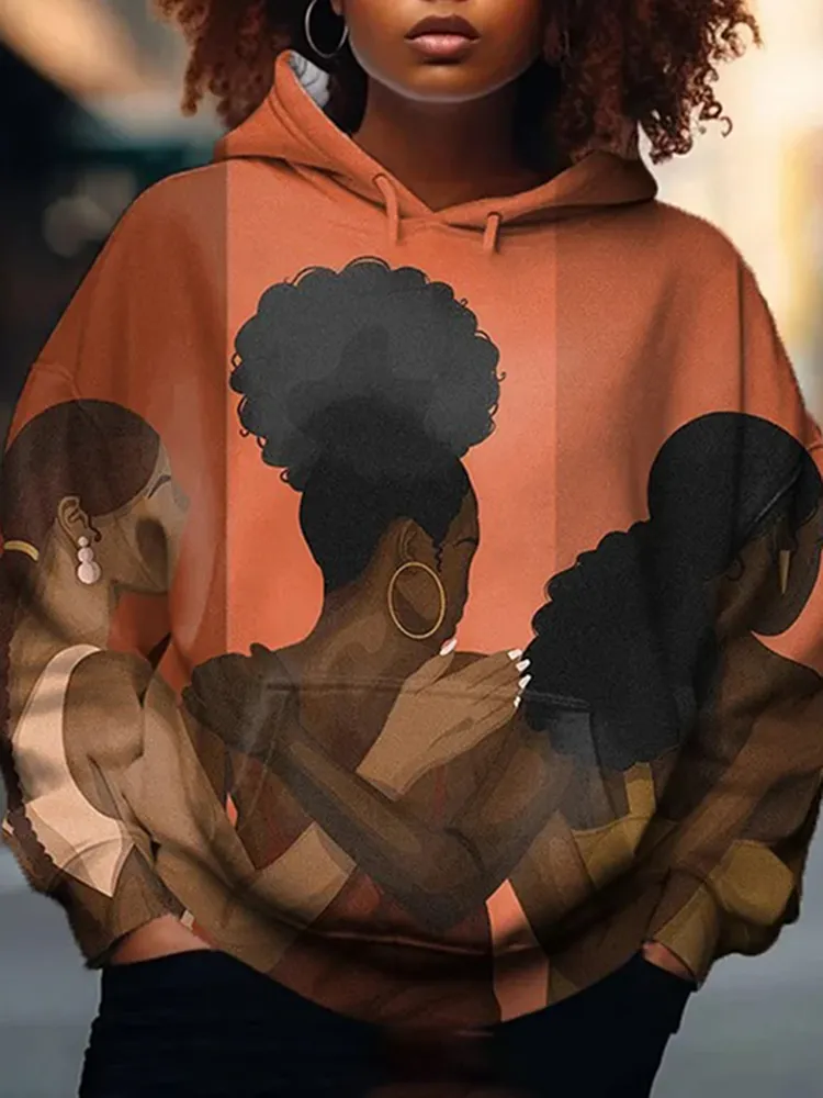 Black Girls Shoulder To Shoulder Printed Women'S Hoodies