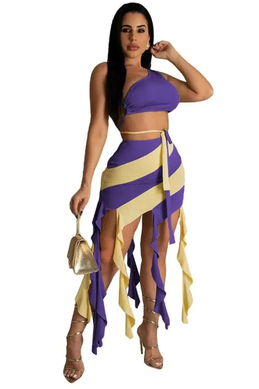 One-shoulder sexy tight-fitting tassel skirt suit