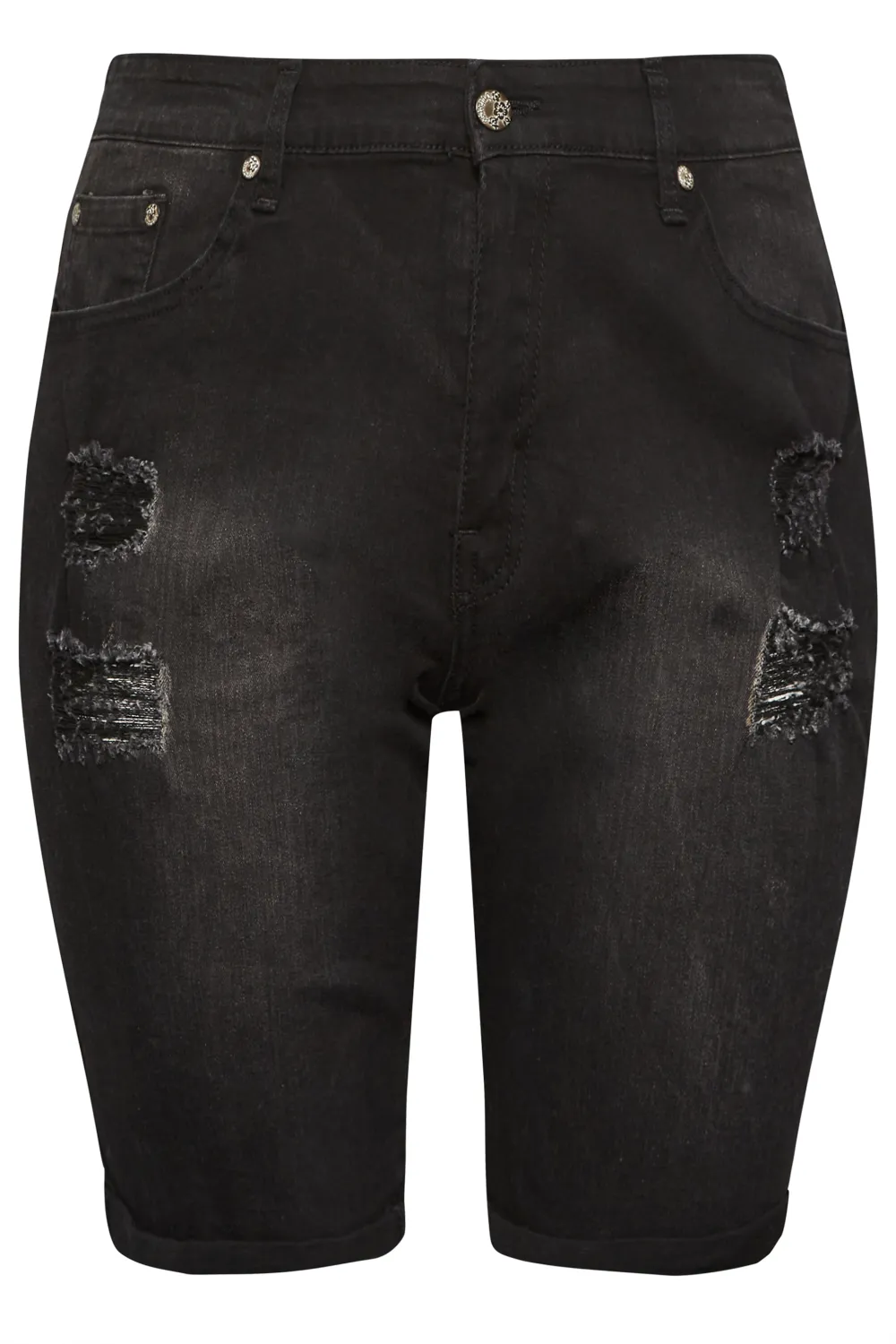 YOURS Curve Black Distressed Denim Shorts