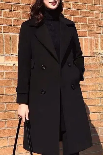 Solid Casual Lapel Mid Length Coat