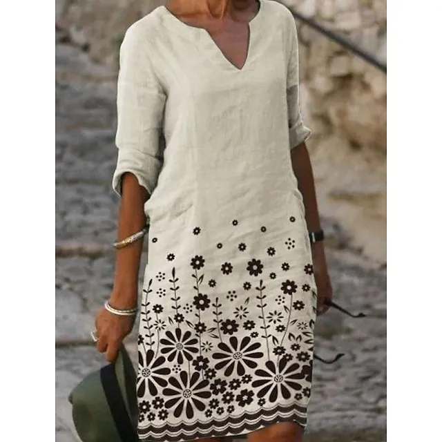 Women‘s Casual Dress Ethnic Dress Shift Dress Midi Dress Leopard Black White Half Sleeve Floral Print Summer Spring V Neck Basic Daily Vacation Weekend 2023 S M L XL XXL 3XL