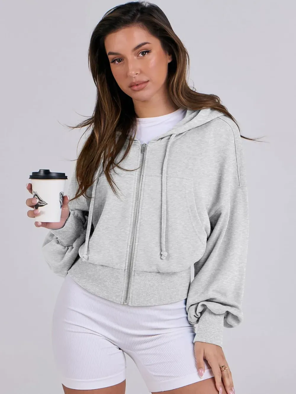 Women's Zip Up Hoodies Cropped Sweatshirts Full Zip Jackets Casual Fashion Fall Outfits Winter Clothes