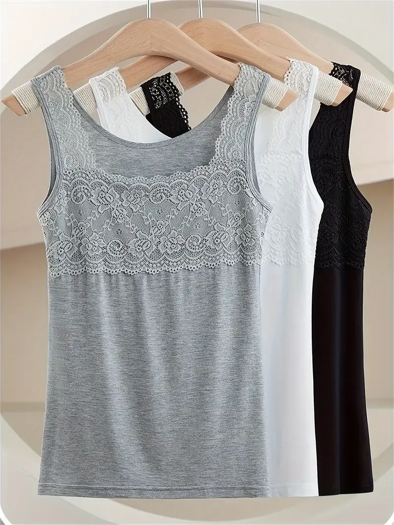 Three-piece Set of Floral Strap Tank Tops